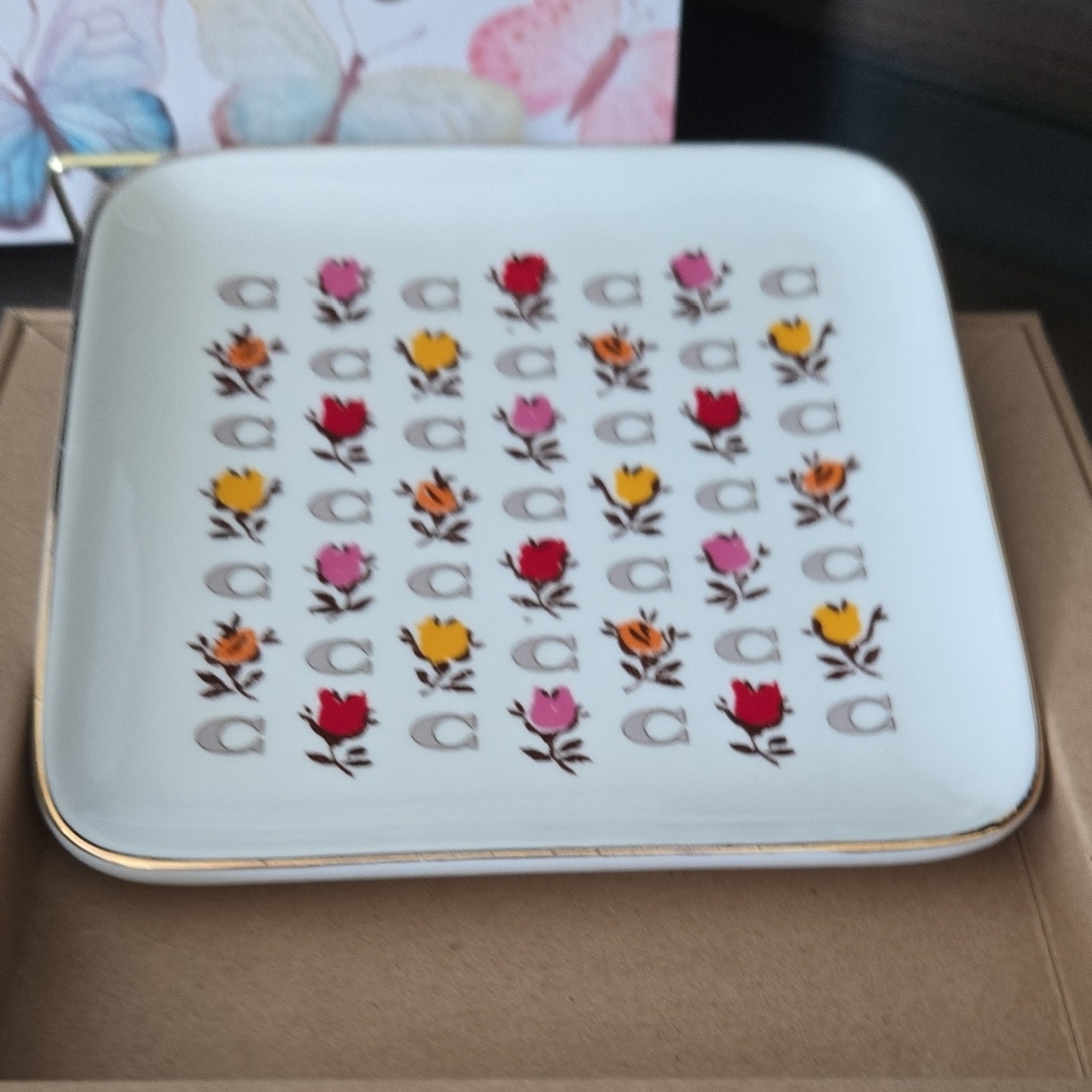 Coach White Floral Ceramic Dish